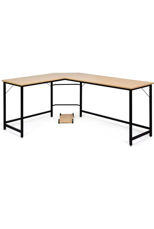 Costway L-Shaped Computer Desk Corner Workstation Study Gaming Table Home Office Beige